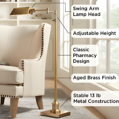 Adjustable Swing Arm Pharmacy Floor Lamp