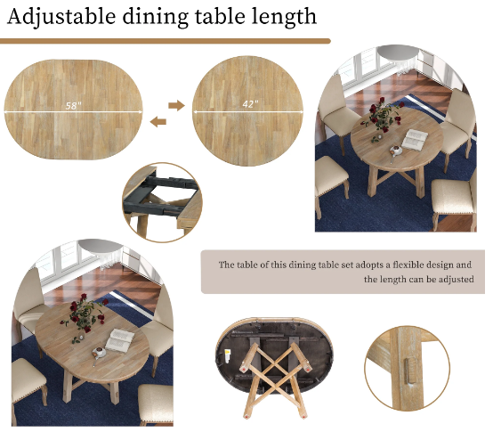 Extendable Round Dining Table Set for 4-6 with Upholstered Chairs – Farmhouse Style