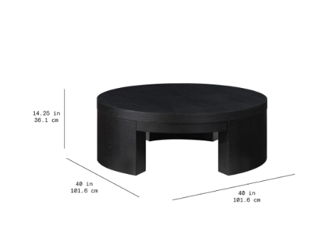 Beautiful Mod Round Coffee Table by Drew Barrymore, Black Wood Finish