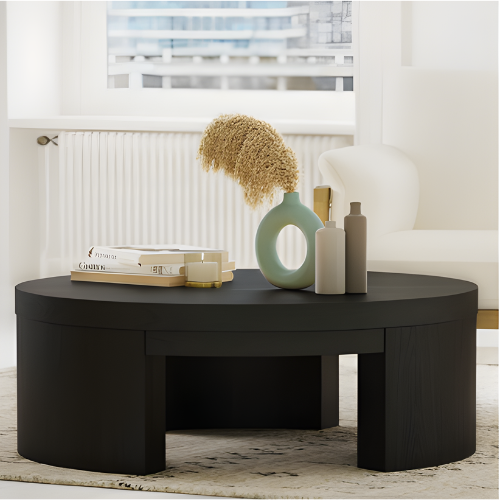 Beautiful Mod Round Coffee Table by Drew Barrymore, Black Wood Finish