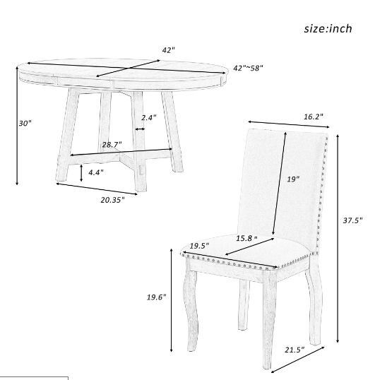 Extendable Round Dining Table Set for 4-6 with Upholstered Chairs – Farmhouse Style