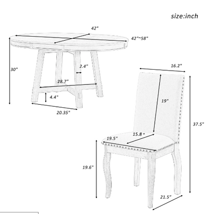 Extendable Round Dining Table Set for 4-6 with Upholstered Chairs – Farmhouse Style