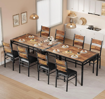 Rustic Wood Dining Table Set for 4 with Upholstered Chairs – Compact & Space-Saving