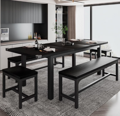 Extendable Dining Table Set for 4-8 with Stools – Space-Saving & Modern Design