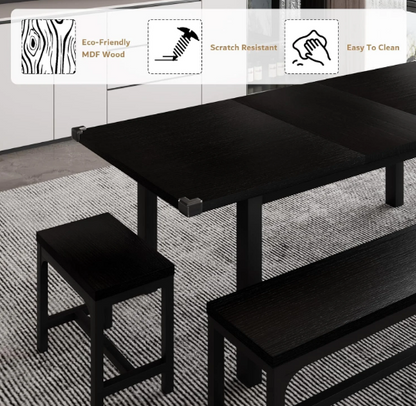 Extendable Dining Table Set for 4-8 with Stools – Space-Saving & Modern Design