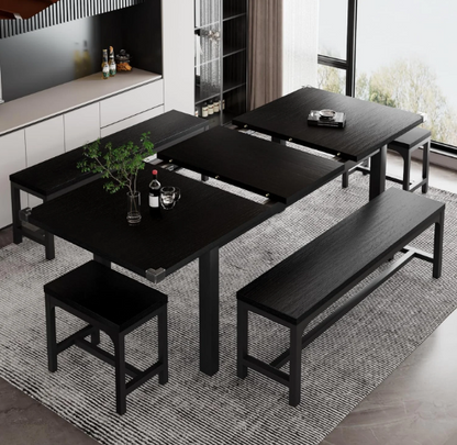 Extendable Dining Table Set for 4-8 with Stools – Space-Saving & Modern Design